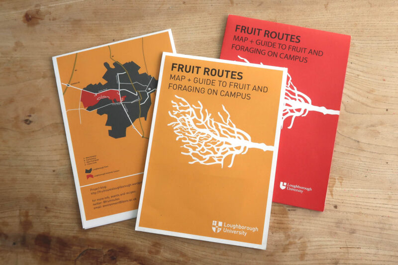 fruitroutesmap42200w Three paper copies of the Fruit Routes map on a wooden table.
